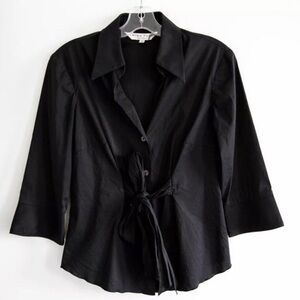 Trina Turk black front bow tie shirt business casual office classic slim fit S